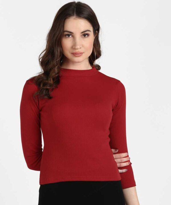 Scarlet Red Round Neck 3/4th Sleeve T-Shirt