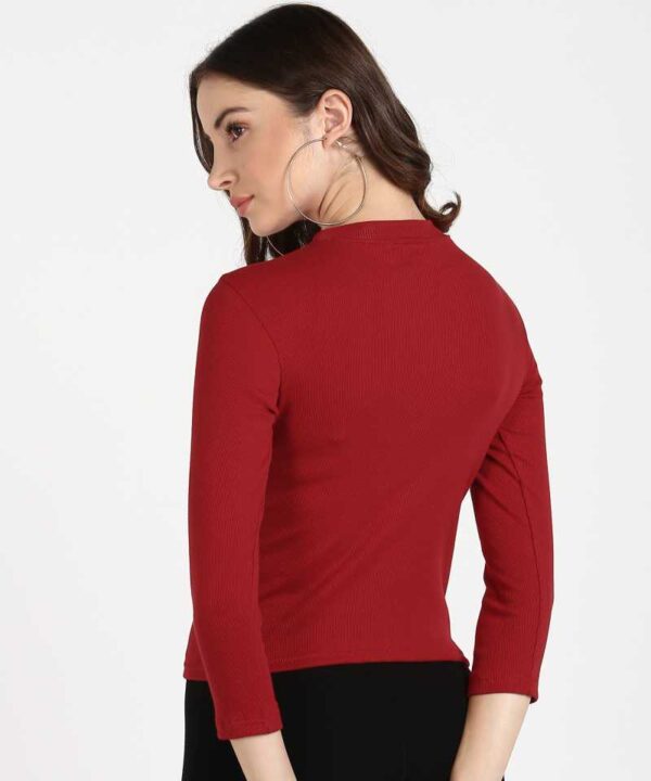 Scarlet Red Round Neck 3/4th Sleeve T-Shirt