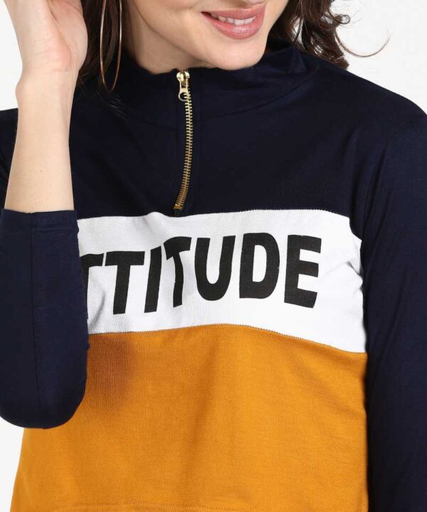 Attitude Casual Full Sleeve Contrast Hooded Sweatshirt | KOQAINE