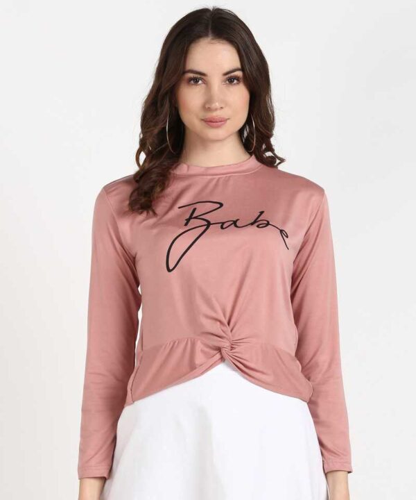 Babe Casual Full Sleeve Knotted T-shirt | KOQAINE