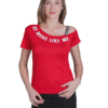 Be More Like Me Off Shoulder Half Sleeve Red T-Shirt | KOQAINE